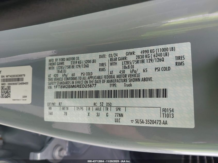 2024 Ford F-250 Platinum VIN: 1FT8W2BM6RED25877 Lot: 43712884