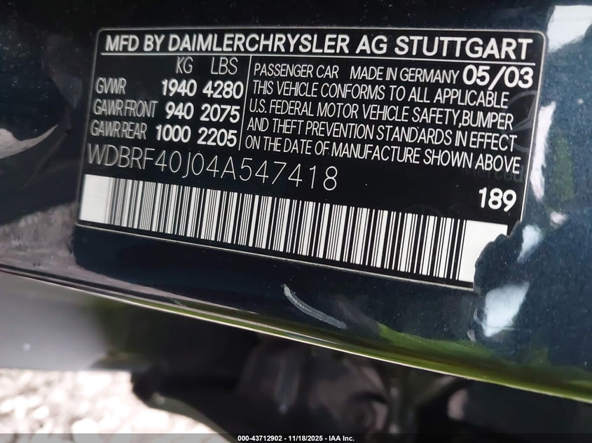 2004 Mercedes-Benz C 230 Kompressor Sport/Sport VIN: WDBRF40J04A547418 Lot: 43712902