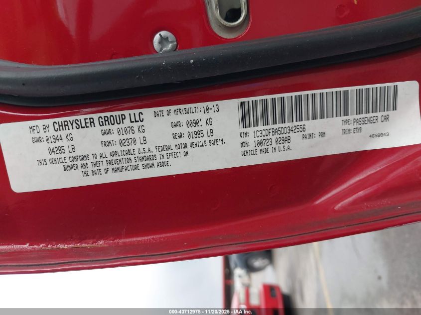 2013 Dodge Dart Sxt VIN: 1C3CDFBA5DD342556 Lot: 43712975