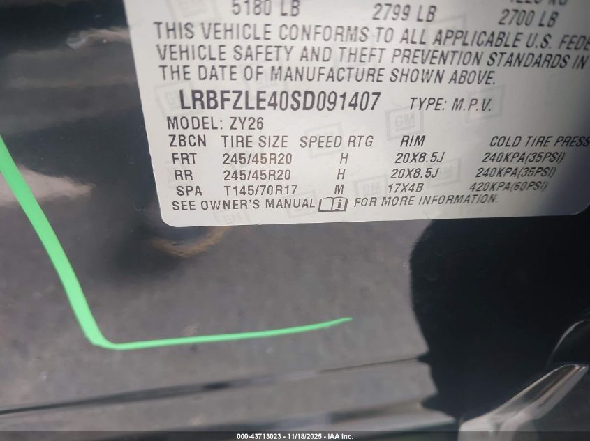 2025 Buick Envision Sport Touring Awd VIN: LRBFZLE40SD091407 Lot: 43713023