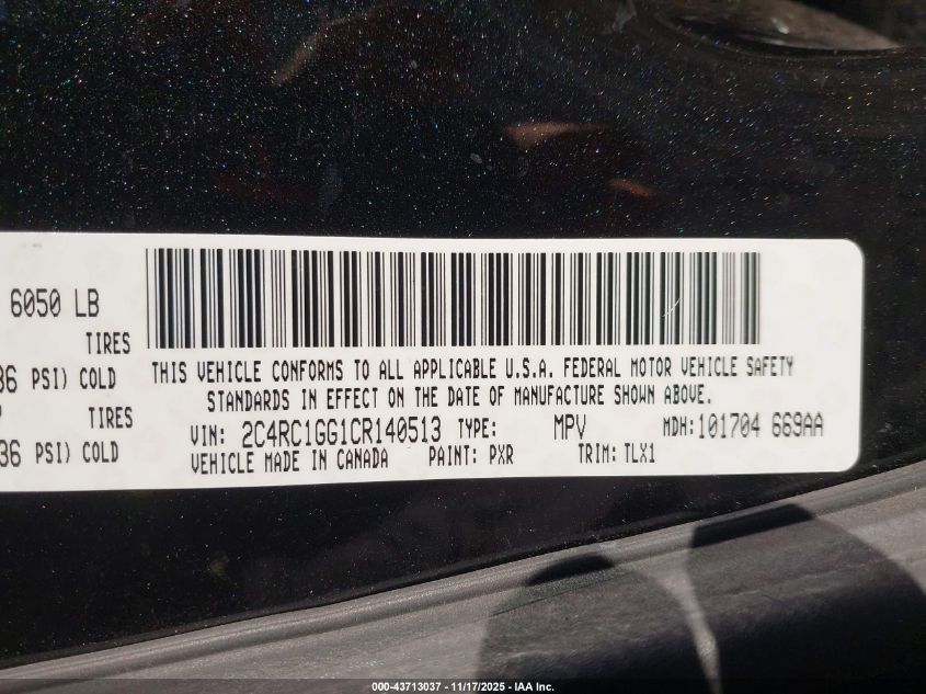 2012 Chrysler Town & Country Limited VIN: 2C4RC1GG1CR140513 Lot: 43713037