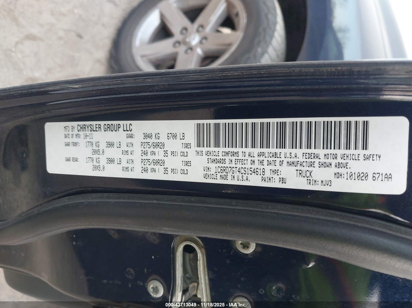 1C6RD7GT4CS154618 2012 RAM 1500 photo no. 9