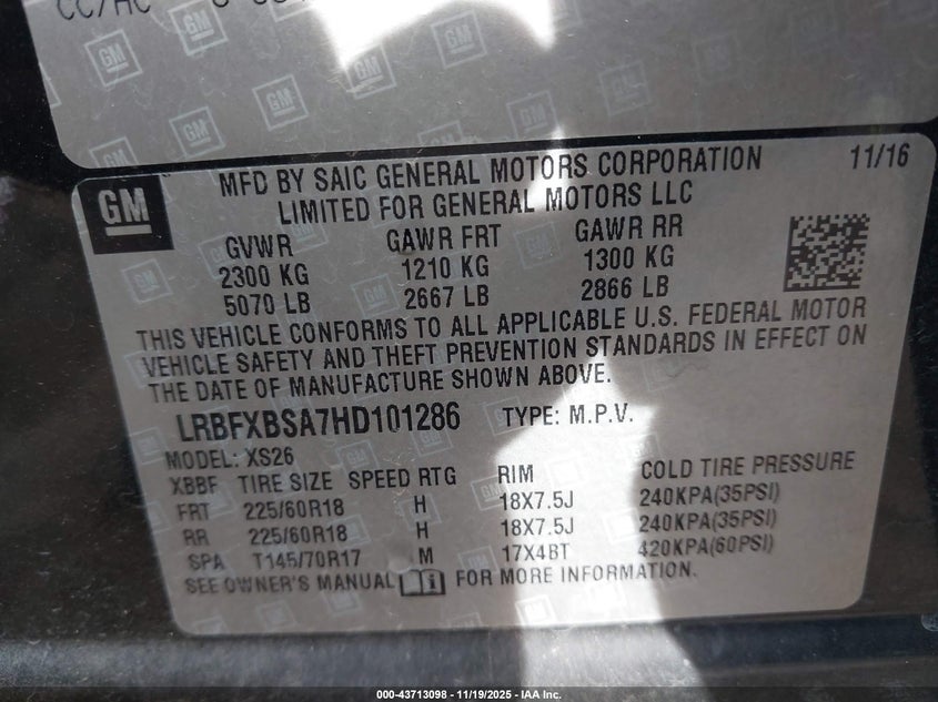 2017 Buick Envision Essence VIN: LRBFXBSA7HD101286 Lot: 43713098