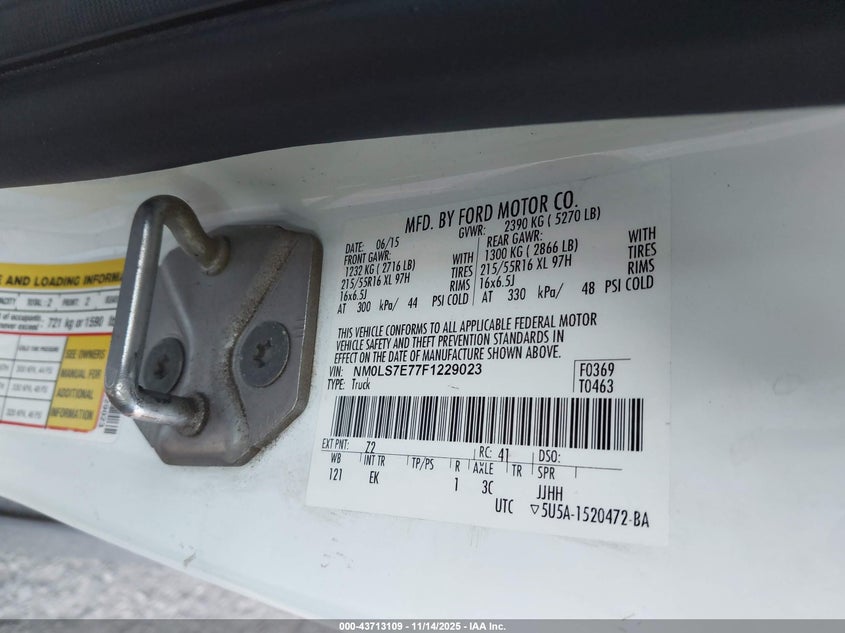 2015 Ford Transit Connect Xl VIN: NM0LS7E77F1229023 Lot: 43713109