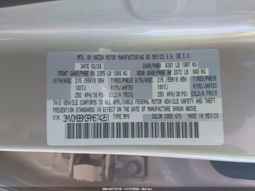 2024 Mazda Cx-30 2.5 S Select Sport VIN: 3MVDMBBM3RM674251 Lot: 43713119