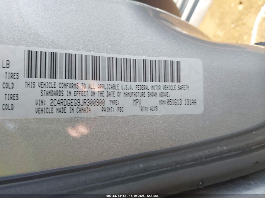 2018 Dodge Grand Caravan Gt VIN: 2C4RDGEG9JR300900 Lot: 43713156