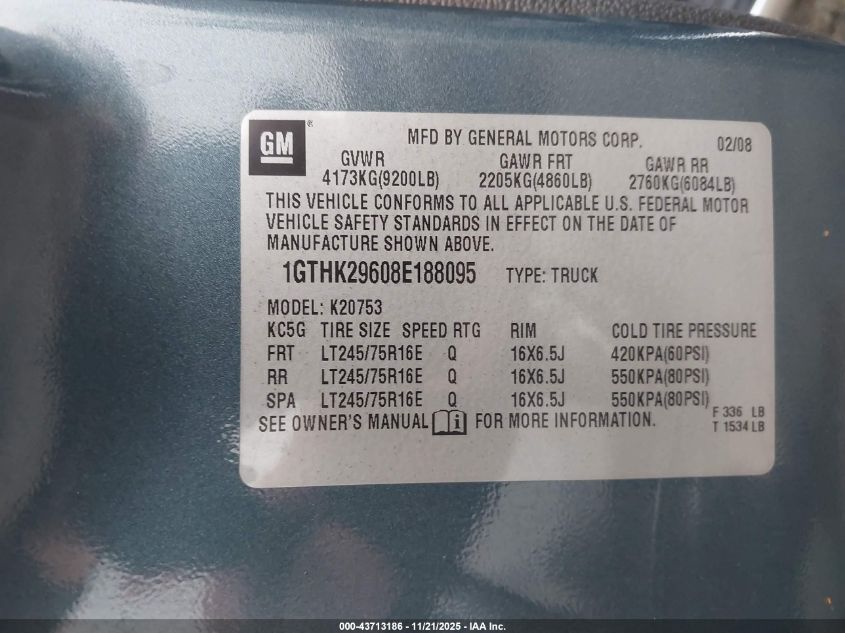 2008 GMC Sierra 2500Hd Sle1 VIN: 1GTHK29608E188095 Lot: 43713186