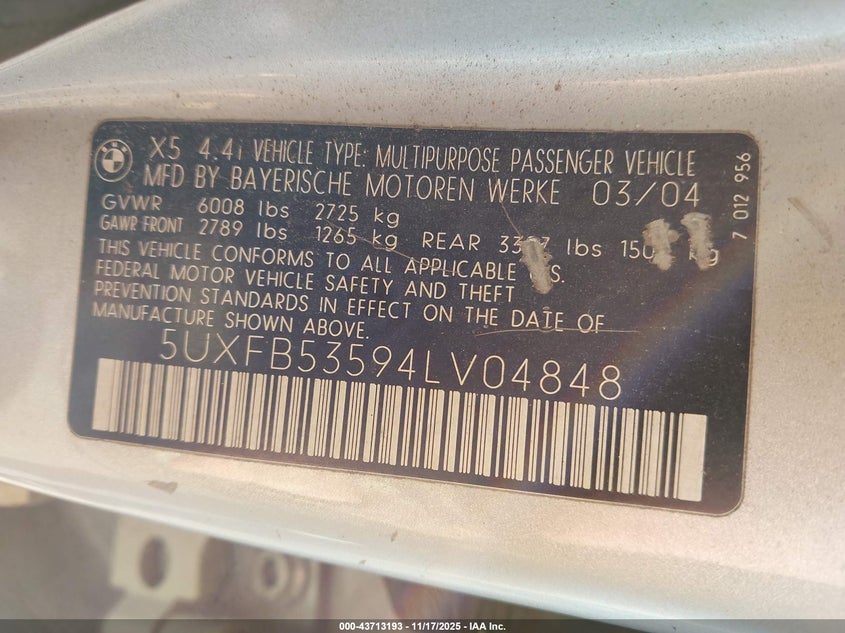 5UXFB53594LV04848 2004 BMW X5 photo no. 9