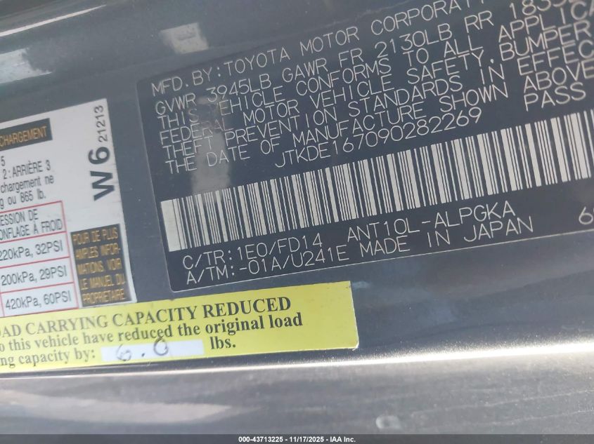 2009 Scion Tc VIN: JTKDE167090282269 Lot: 43713225