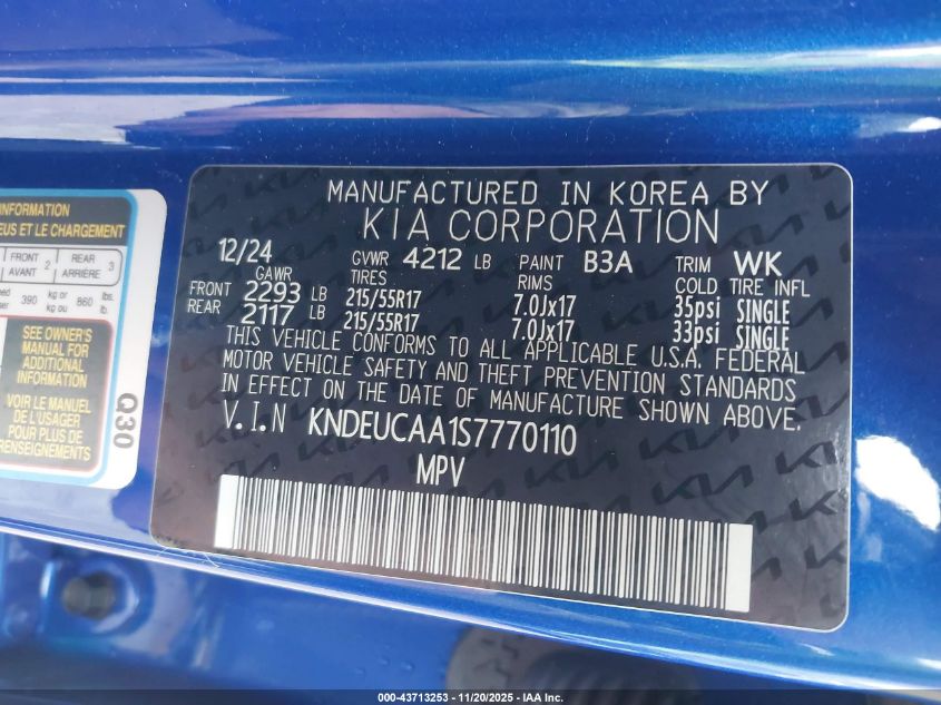 2025 Kia Seltos S VIN: KNDEUCAA1S7770110 Lot: 43713253