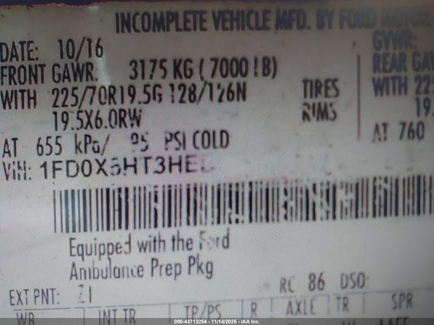 2017 Ford F-550 Chassis Xlt VIN: 1FD0X5HT3HEB80995 Lot: 43713254