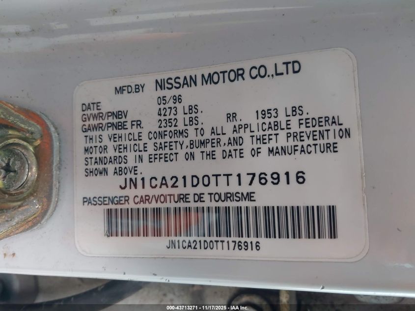 1996 Nissan Maxima Gle/Gxe/Se VIN: JN1CA21D0TT176916 Lot: 43713271