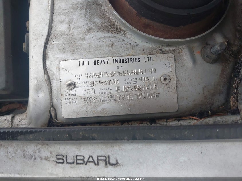 2005 Subaru Outback 2.5Xt VIN: 4S4BP68C656364199 Lot: 43713345