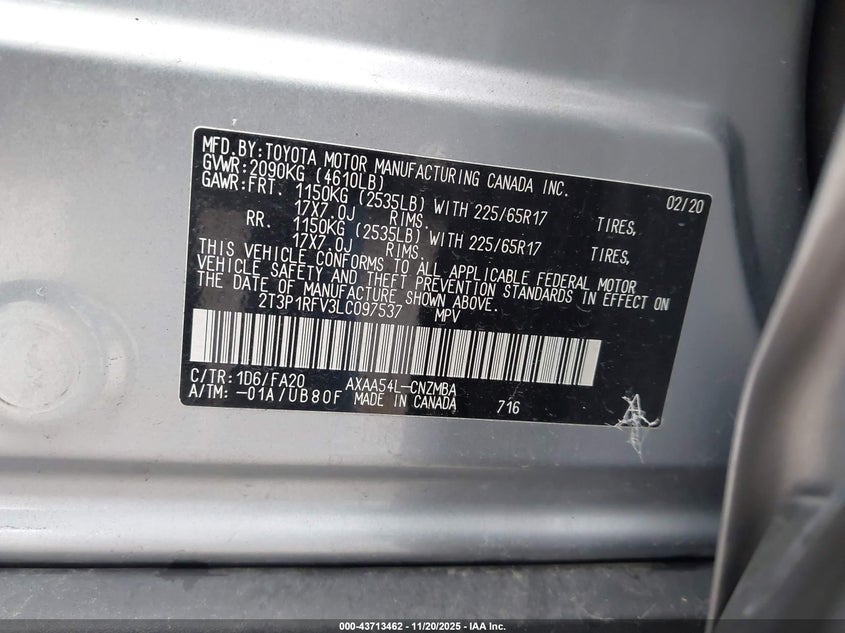 2T3P1RFV3LC097537 2020 TOYOTA RAV 4 photo no. 9