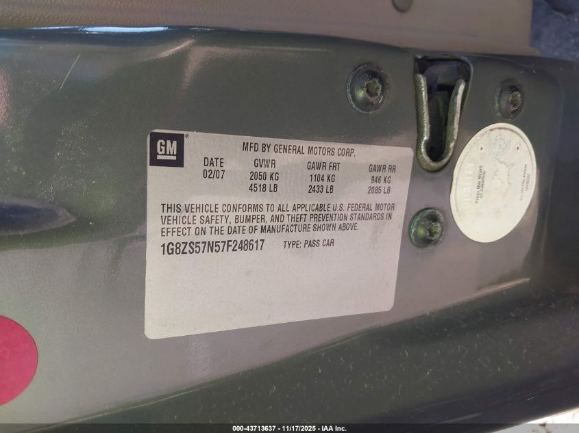 2007 Saturn Aura Xe VIN: 1G8ZS57N57F248617 Lot: 43713637