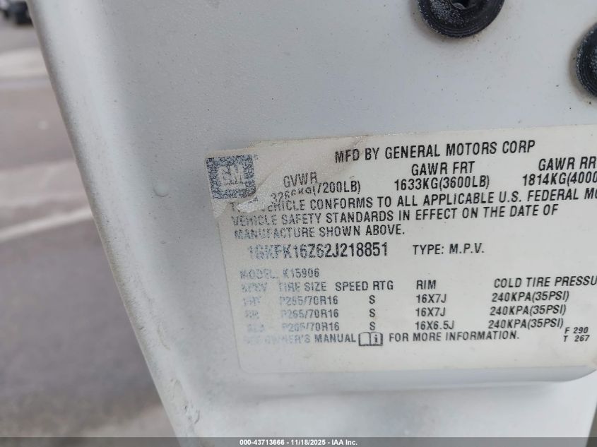 2002 GMC Yukon Xl 1500 Slt VIN: 1GKFK16Z62J218851 Lot: 43713666