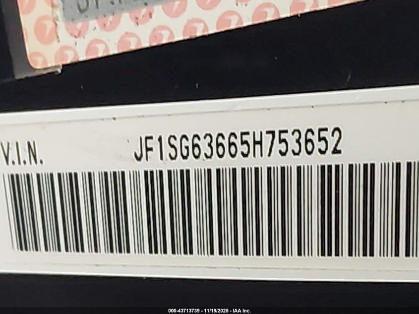 2005 Subaru Forester 2.5X VIN: JF1SG63665H753652 Lot: 43713739