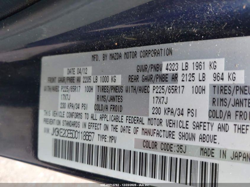 2013 Mazda Cx-5 Touring VIN: JM3KE2CE5D0118667 Lot: 43713762