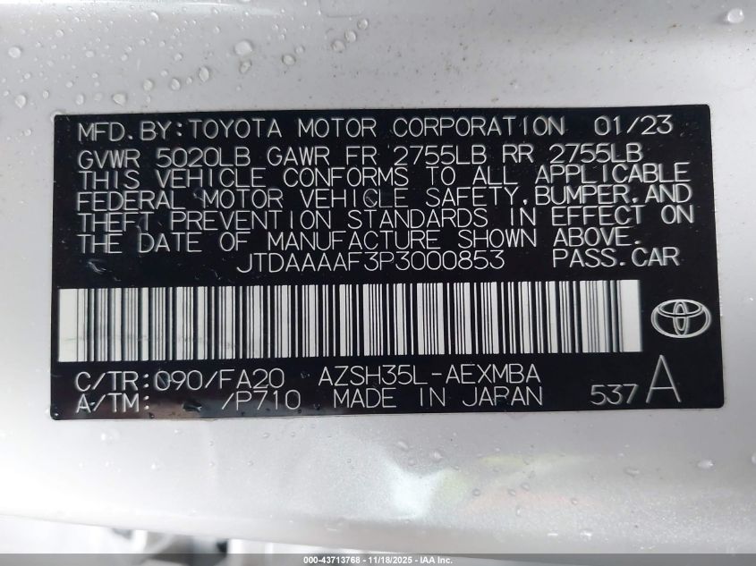 2023 Toyota Crown Xle VIN: JTDAAAAF3P3000853 Lot: 43713768