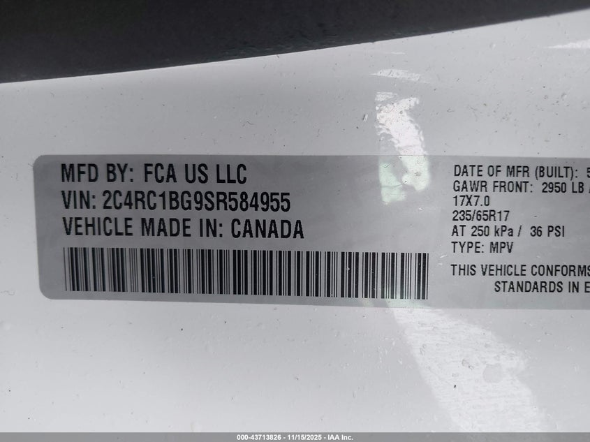 2C4RC1BG9SR584955 2025 CHRYSLER PACIFICA photo no. 9