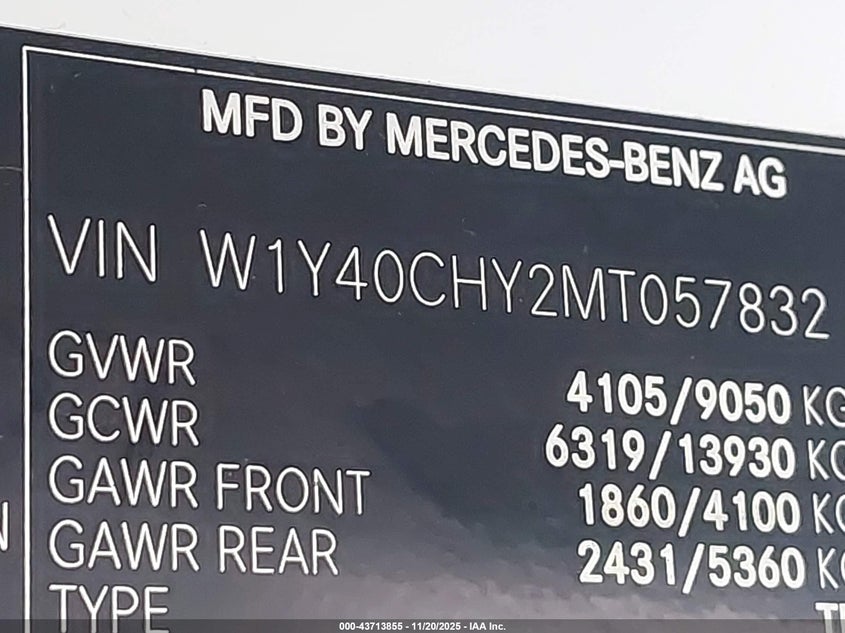 2021 Mercedes-Benz Sprinter 2500 High Roof I4 VIN: W1Y40CHY2MT057832 Lot: 43713855