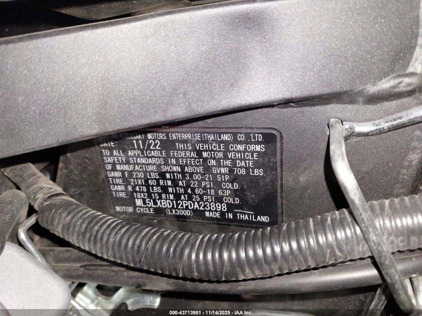 2023 Kawasaki Klx300 D VIN: ML5LXBD12PDA23898 Lot: 43713981