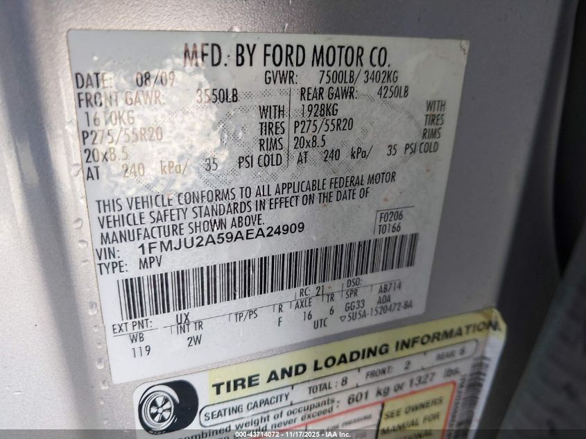 2010 Ford Expedition Limited VIN: 1FMJU2A59AEA24909 Lot: 43714072