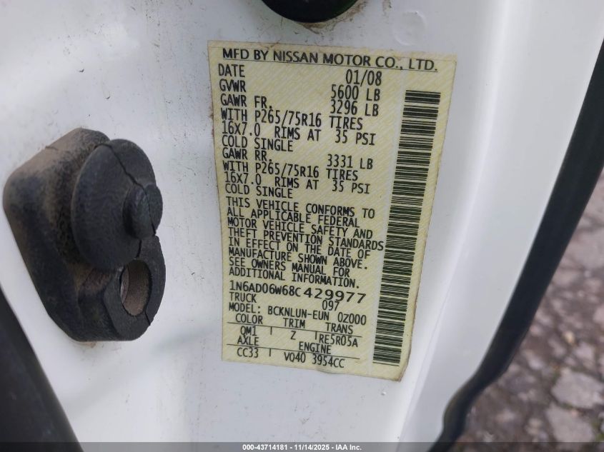 2008 Nissan Frontier Nismo Off Road VIN: 1N6AD06W68C429977 Lot: 43714181