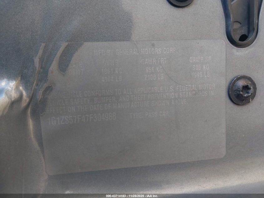 2007 Chevrolet Malibu Ls VIN: 1G1ZS57F47F304988 Lot: 43714183