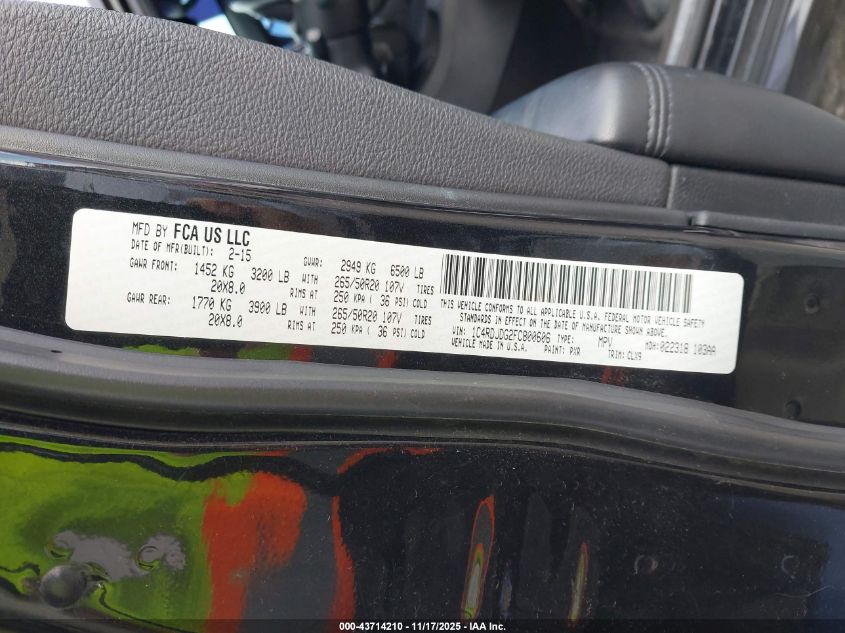 2015 Dodge Durango Limited VIN: 1C4RDJDG2FC80060 Lot: 43714210