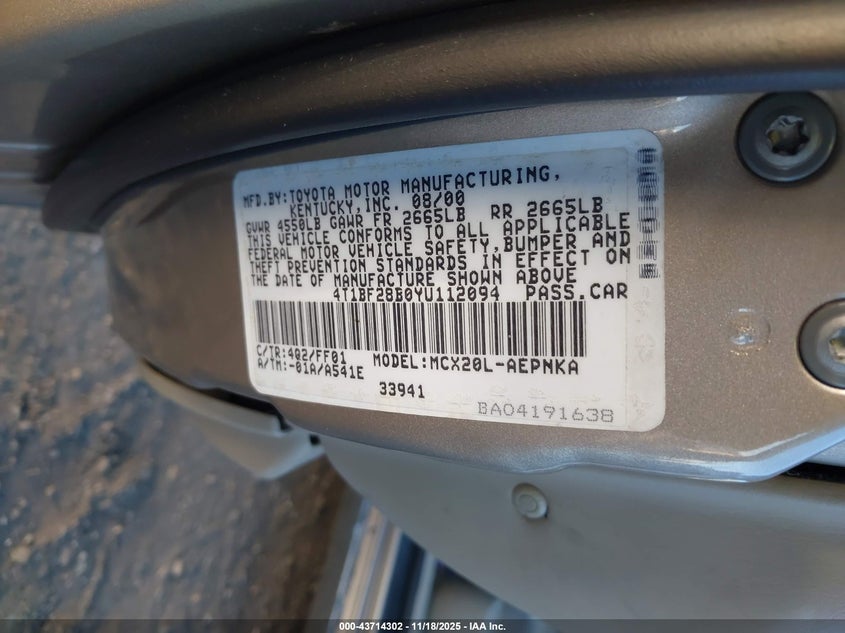 4T1BF28B0YU112094 2000 TOYOTA AVALON photo no. 9