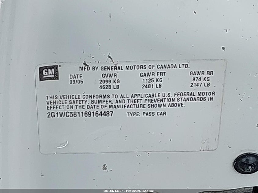 2G1WC581169164487 2006 CHEVROLET IMPALA photo no. 9