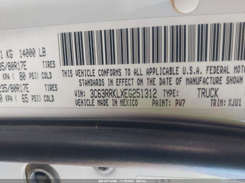 2014 Ram 3500 Longhorn VIN: 3C63RRKLXEG251312 Lot: 43714365