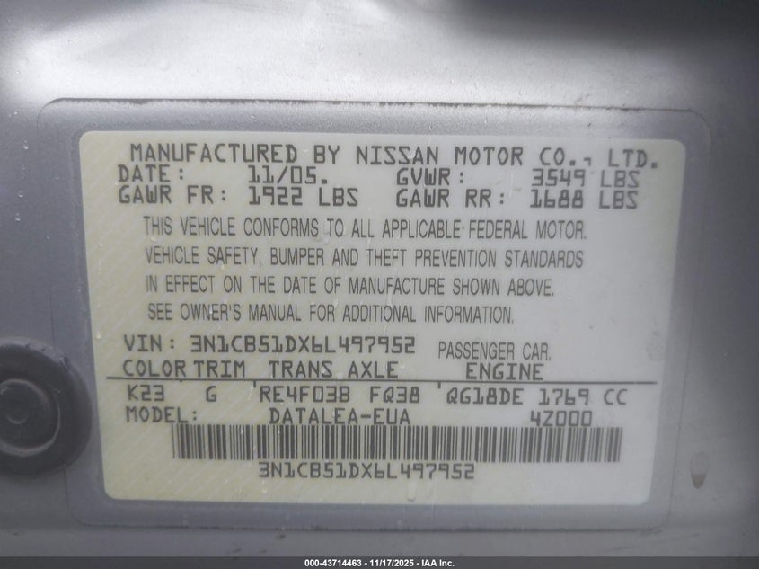 3N1CB51DX6L497952 2006 NISSAN SENTRA photo no. 9