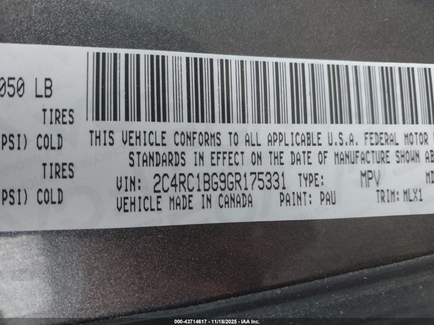 2016 Chrysler Town & Country Touring VIN: 2C4RC1BG9GR175331 Lot: 43714617