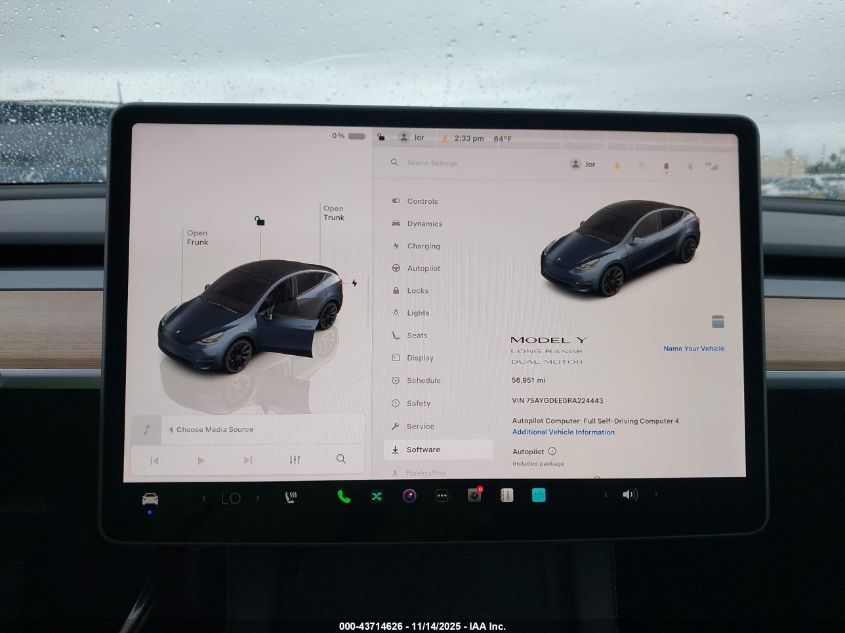 2024 Tesla Model Y Long Range Dual Motor All-Wheel Drive VIN: 7SAYGDEE0RA224443 Lot: 43714626