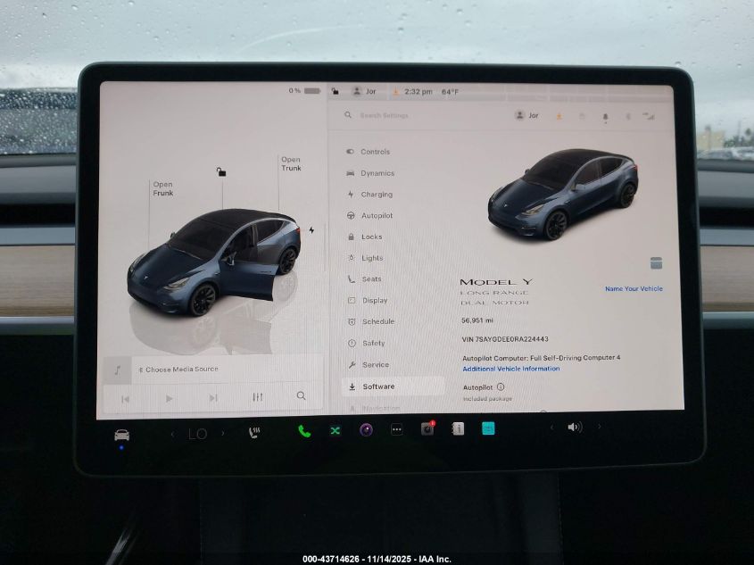 2024 Tesla Model Y Long Range Dual Motor All-Wheel Drive VIN: 7SAYGDEE0RA224443 Lot: 43714626