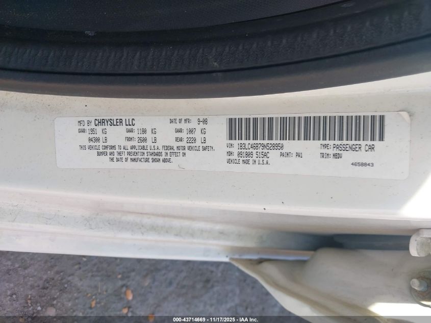 2009 Dodge Avenger Se/Sxt VIN: 1B3LC46B79N528950 Lot: 43714669