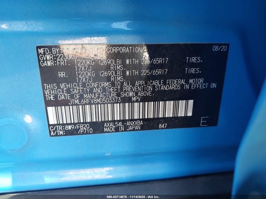 2021 TOYOTA RAV4 HYBRID LE - JTML6RFV8MD503373