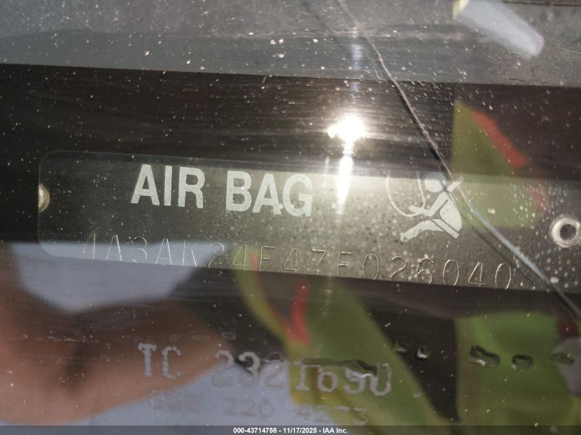 2007 Mitsubishi Eclipse Gs VIN: 4A3AK24F47E026040 Lot: 43714756