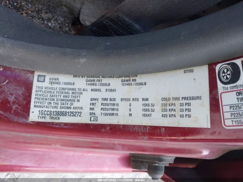 2006 Chevrolet Colorado Lt VIN: 1GCCS138868125272 Lot: 43715143