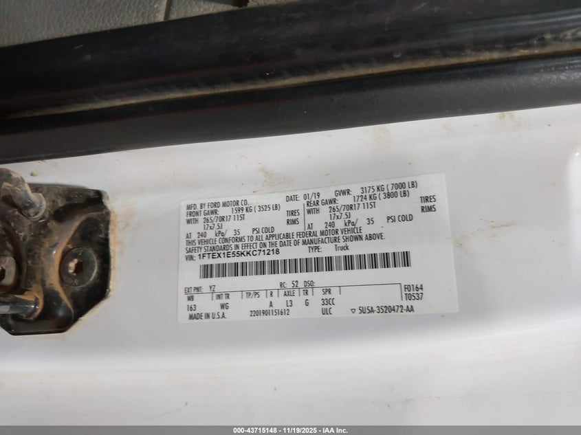 1FTEX1E55KKC71218 2019 FORD F-150 photo no. 9