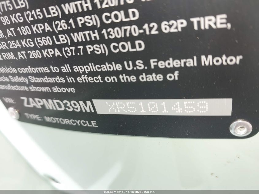 2024 Vespa Gts/Sei Giorni 300 VIN: ZAPMD39MXR5101459 Lot: 43715215