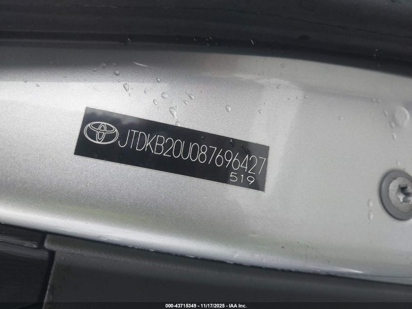 2008 Toyota Prius VIN: JTDKB20U087696427 Lot: 43715349