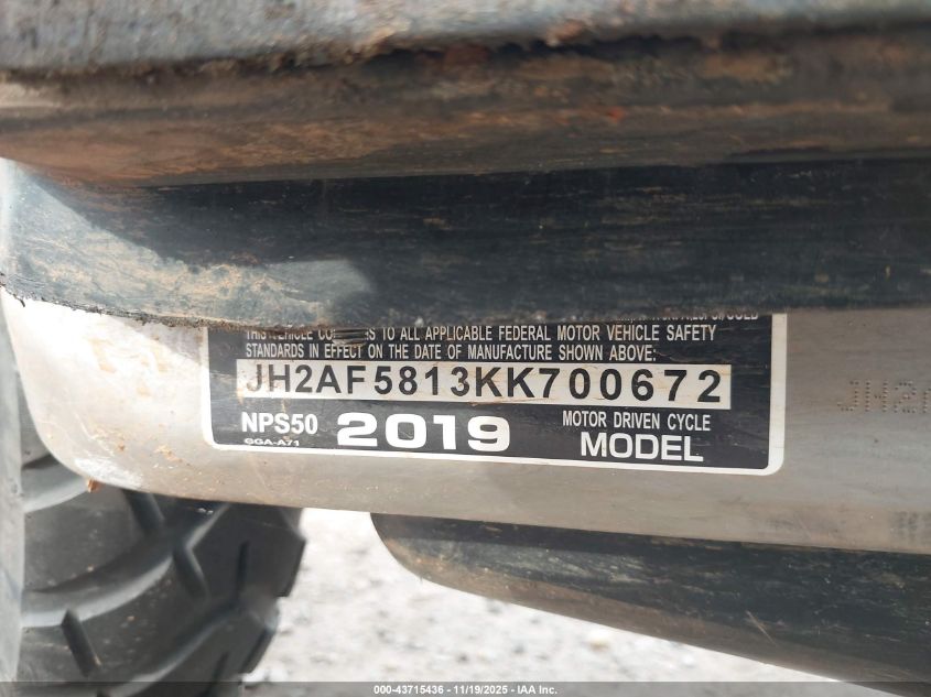 2019 Honda Nps50 VIN: JH2AF5813KK700672 Lot: 43715436