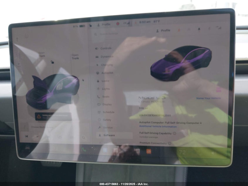 2025 Tesla Model 3 Long Range Rear-Wheel Drive VIN: 5YJ3E1EAXSF062595 Lot: 43715663