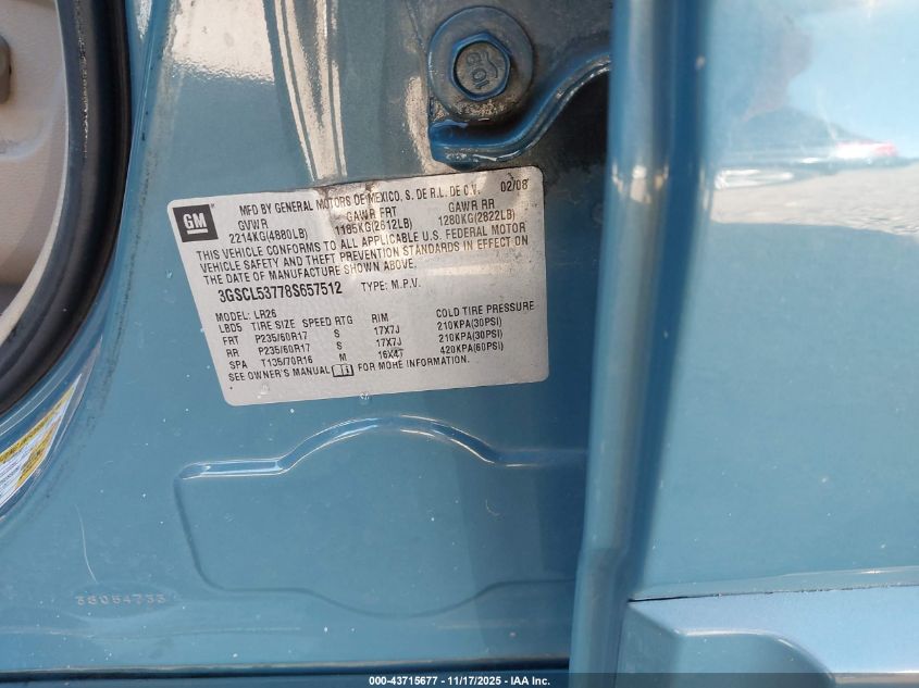 2008 Saturn Vue V6 Xr VIN: 3GSCL53778S657512 Lot: 43715677