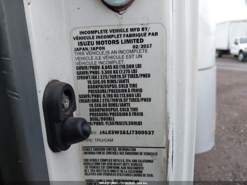 2018 Isuzu Nrr VIN: JALE5W161J7300537 Lot: 43715683