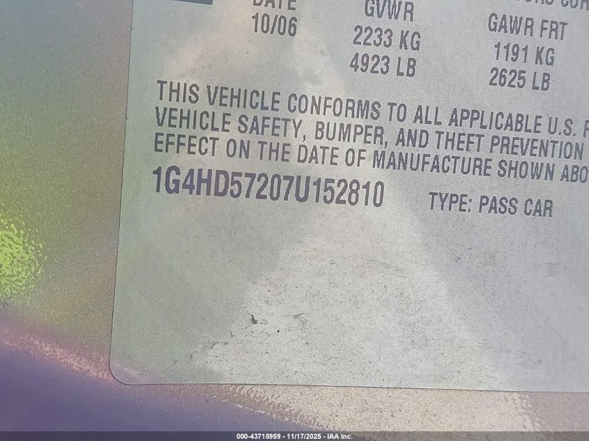 2007 Buick Lucerne Cxl VIN: 1G4HD57207U152810 Lot: 43715959