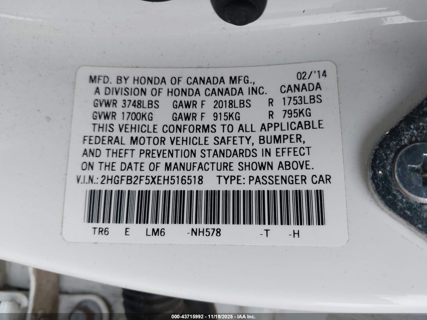2HGFB2F5XEH516518 2014 HONDA CIVIC photo no. 9